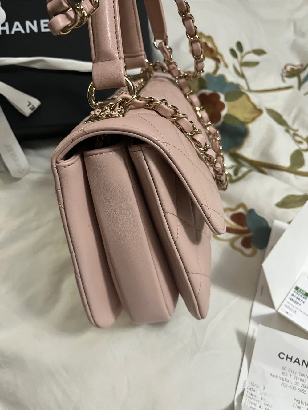CHANEL Blush Pink Quilted Top-Handle Shoulder Bag